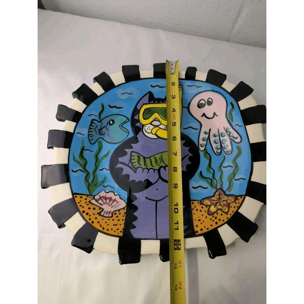 Jay and Toni Mann Pottery Cool Cat Diver Octopus Fish‎ Ceramic Plate